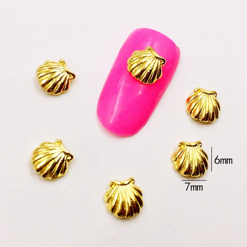 

10Pcs/Lot 6*7mm Gold Shell 3D DIY Design Metal Alloy Nail Art Decorations Nail Gel Sticker Charms for Women