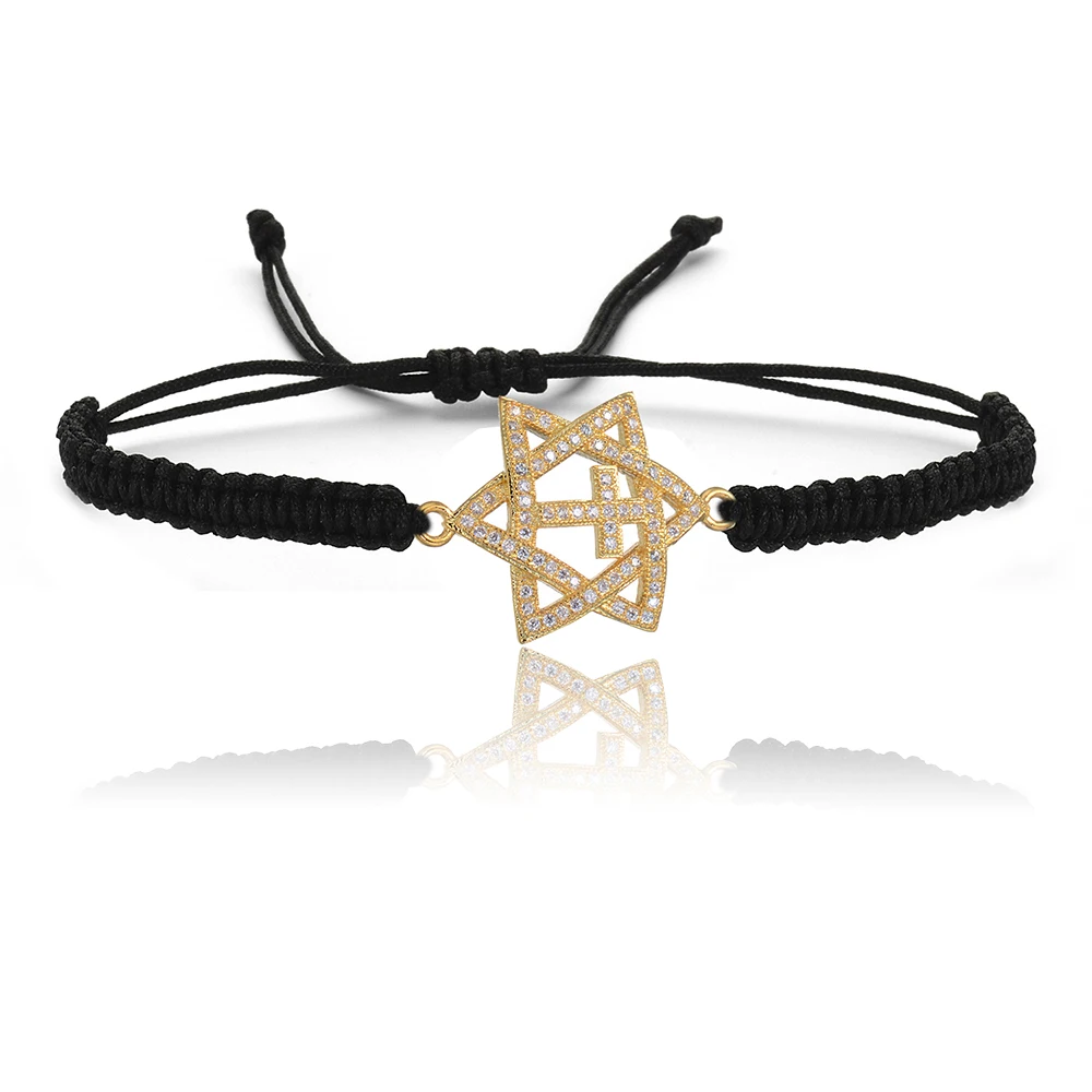six pointed Jewish Star of David brass cross charm bracelet shiny
