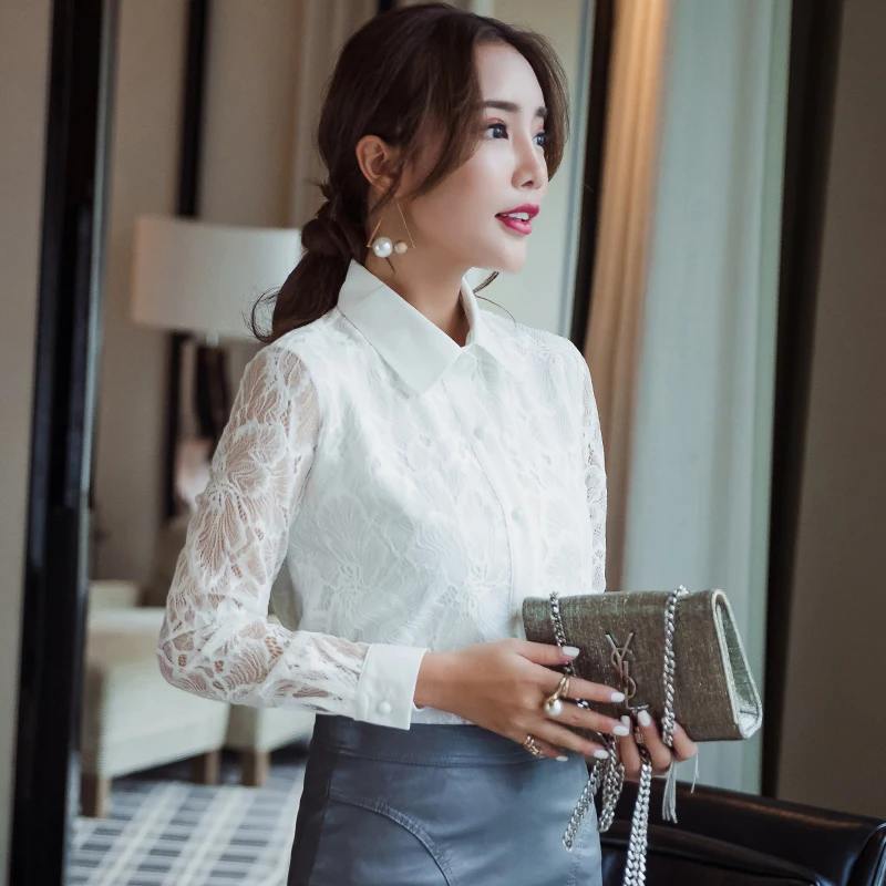 30 Blanco Oficina Manga Camisa Elegante Larga Estilo Lace Mujer Blusa Delgado 2018 Hacia Las Ahueca Fuera Encaje De Nuevo Llegan Lady Blusas Tapas D274 qxtwOzgf