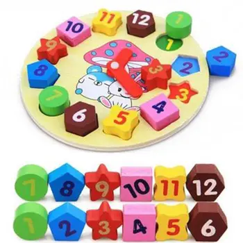 

Wood 12 Numbers Alarm Clock Design Puzzle Digital Geometry Cognitive Matching Toy Early Learning Educational for Kids Gift