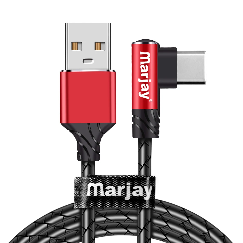 Marjay, USB кабель для быстрой зарядки типа C, 90 градусов, USB C, игровой кабель для зарядки, зарядное устройство для телефона Android, кабель для передачи данных с углом 90 градусов - Цвет: red