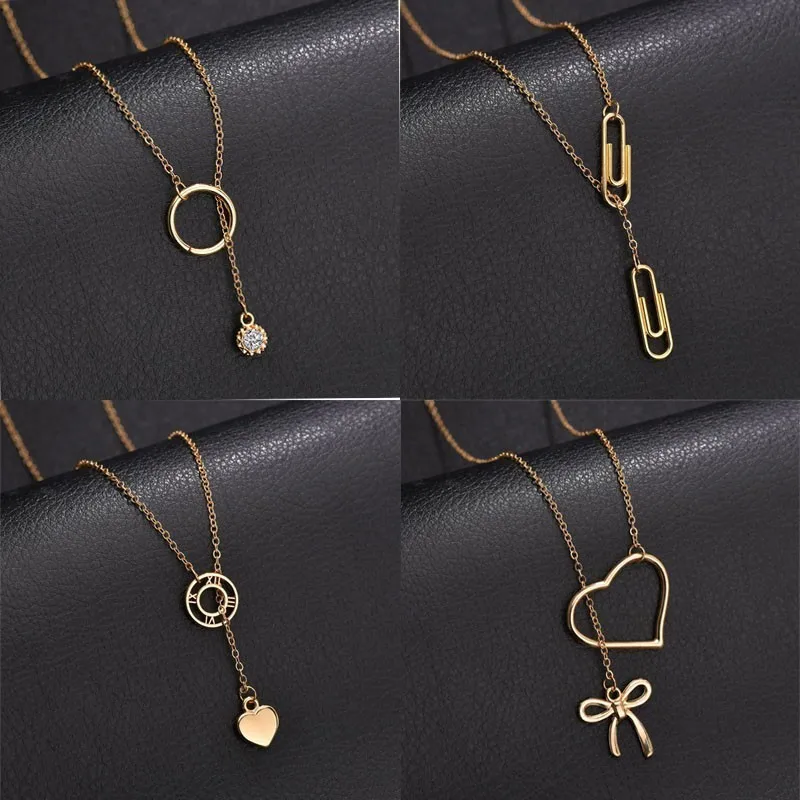

Trendy Rhinestone Pendants Heart Pendant Necklace Simple Geometric Handmade Party Women Jewelry New Golden Necklace&Pendants