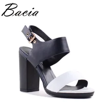 Bacia/10 см высокая обувь на каблуке женщина 2017 овечья кожа + кожа коровы белого и синего цвета женские геометрический Туфли-лодочки российский размер 33- 40 SA038