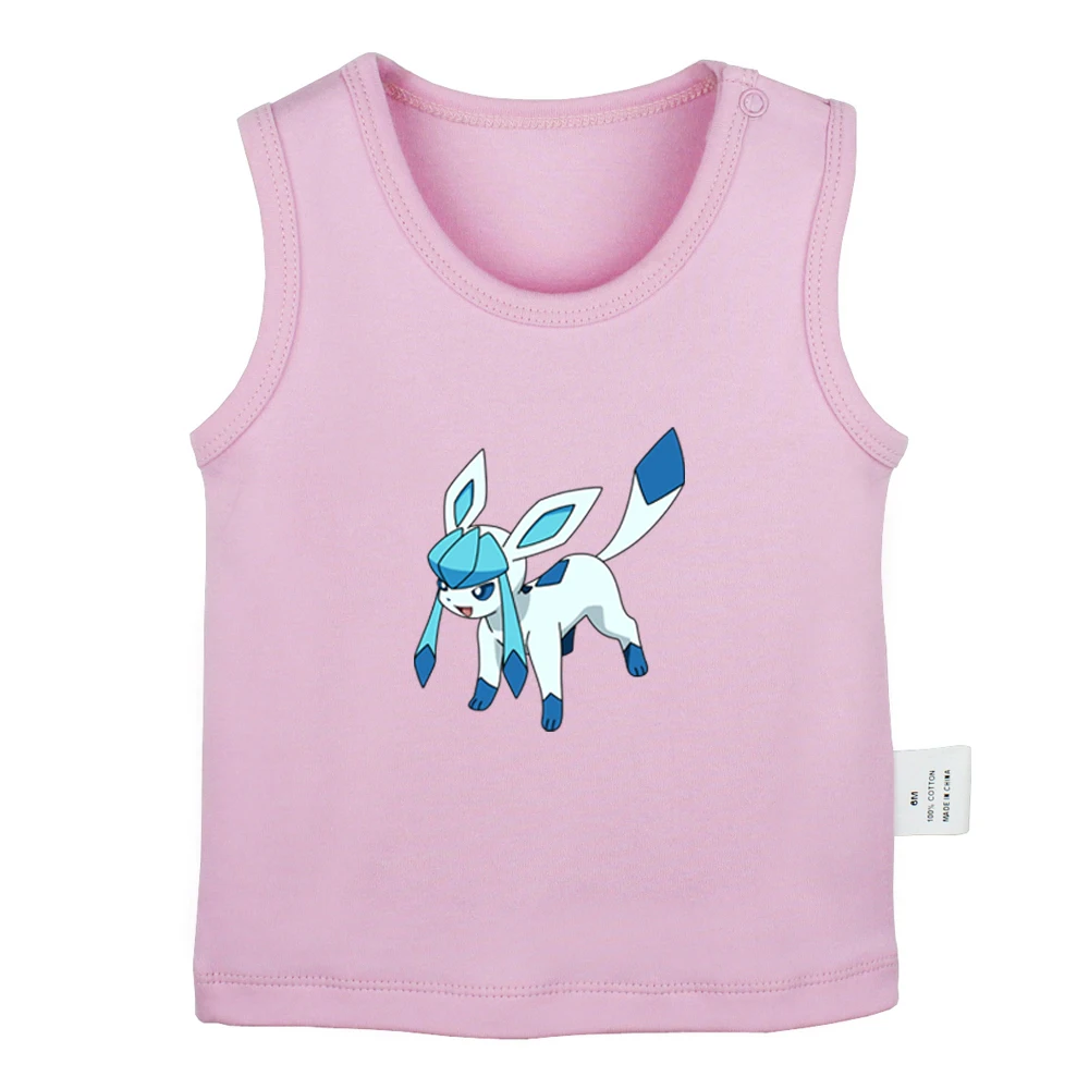 Милый Pokemon Mr. Mime eevee Семья Glaceon Jolteon Ash Ketchum шляпа логотип Серый Розовый новорожденных Детские майки футболки малышей жилет без рукавов - Цвет: YcBabyYV987P