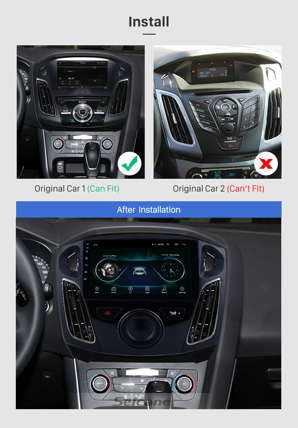 Top Seicane Android 8.1 9 Inch Car Stereo For 2011 2012 2013 2014 2015 Ford Focus Multimedia GPS Player Support TV TPMS DAB+  DVR 2