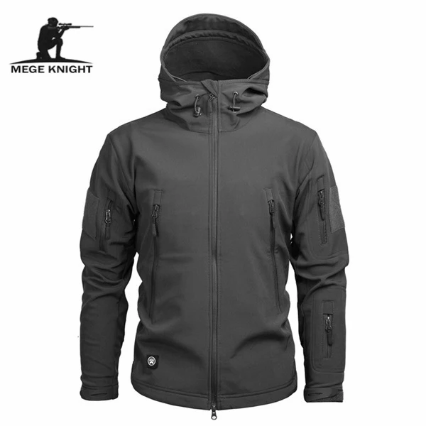 Mege брендовая камуфляжная Военная Мужская куртка с капюшоном, Sharkskin Softshell тактическое пальто армии США, мультикамо, лесной, A-TACS, AT-FG - Цвет: GRAY