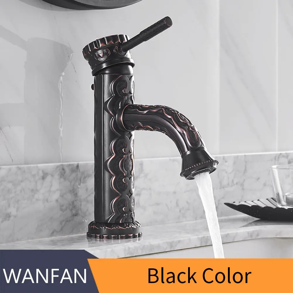 Смесители для раковины из цельной латуни в стиле ретро, смесители для ванной комнаты из бронзы с одной ручкой, Европейский Смеситель для горячей и холодной воды LA10128AAB - Цвет: Black