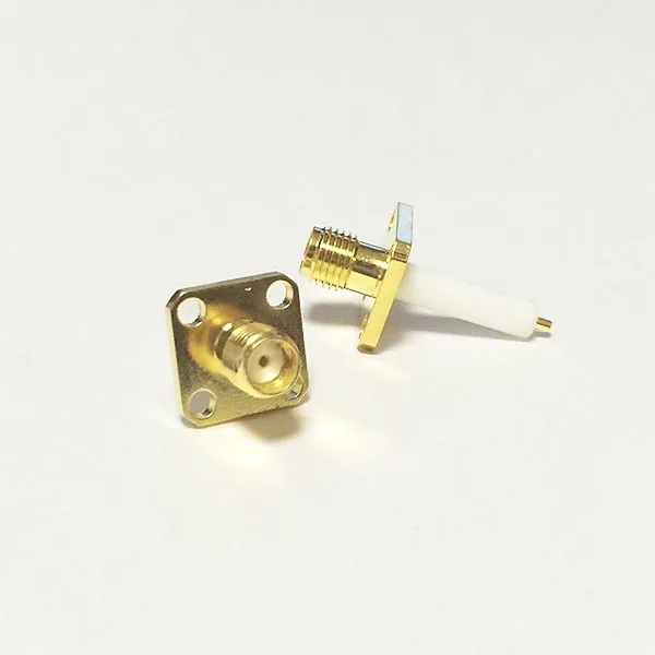 

1pc NEW SMA Female Jack RF Coax Modem Convertor Connector 4-hole flange solder post Straight Insulator Long 15mm Goldplated
