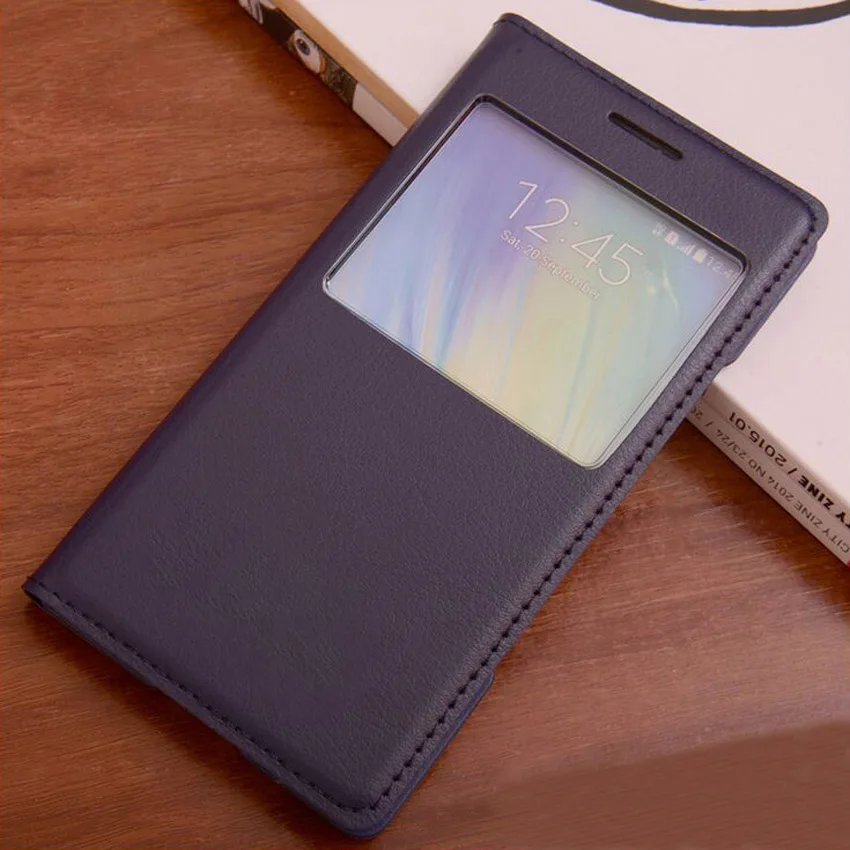 Чехол-раскладушка кожаный чехол для телефона для samsung Galaxy A3 A5 A7 A 3 5 7 см A310F A510F A710F SM-A310F SM-A510F с прозрачным окном - Цвет: Dark blue