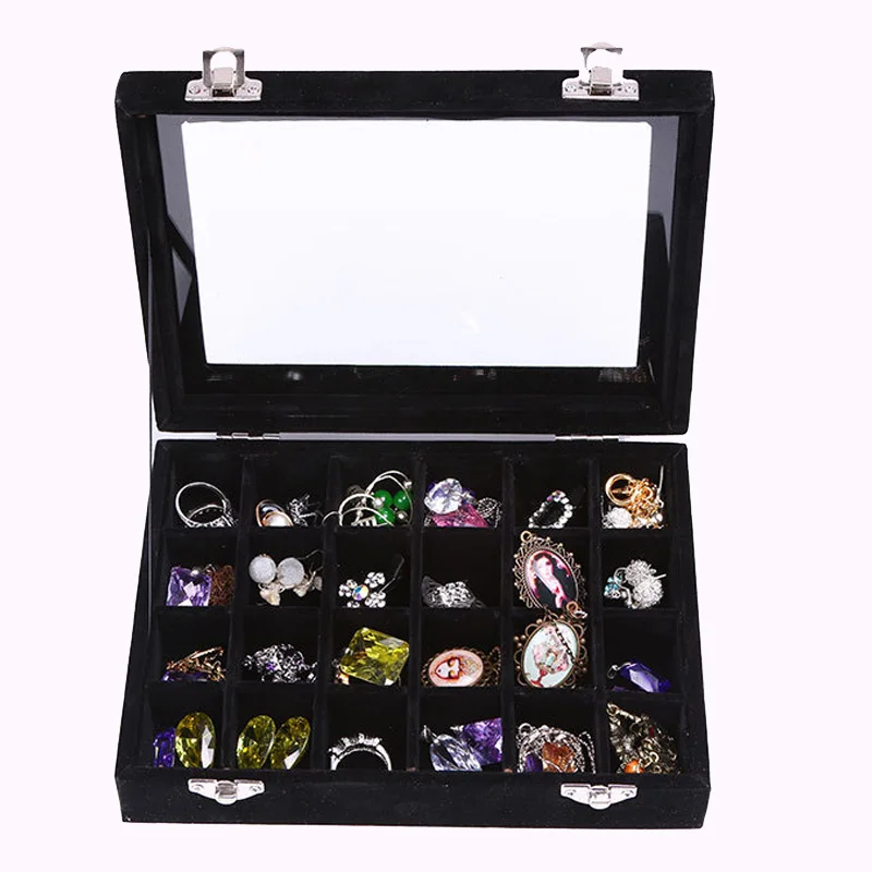 Вельветовая шкатулка для ювелирных изделий с 24 отделениями 1 шт.|jewelery storage|case
