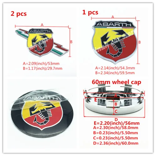 

ABARTH car Wheel Center Hub Cap Badge auto Side Fender logo Rear Trunk sticker emblem For FIATS 124 125 125 500 695 OT2000 Coupe