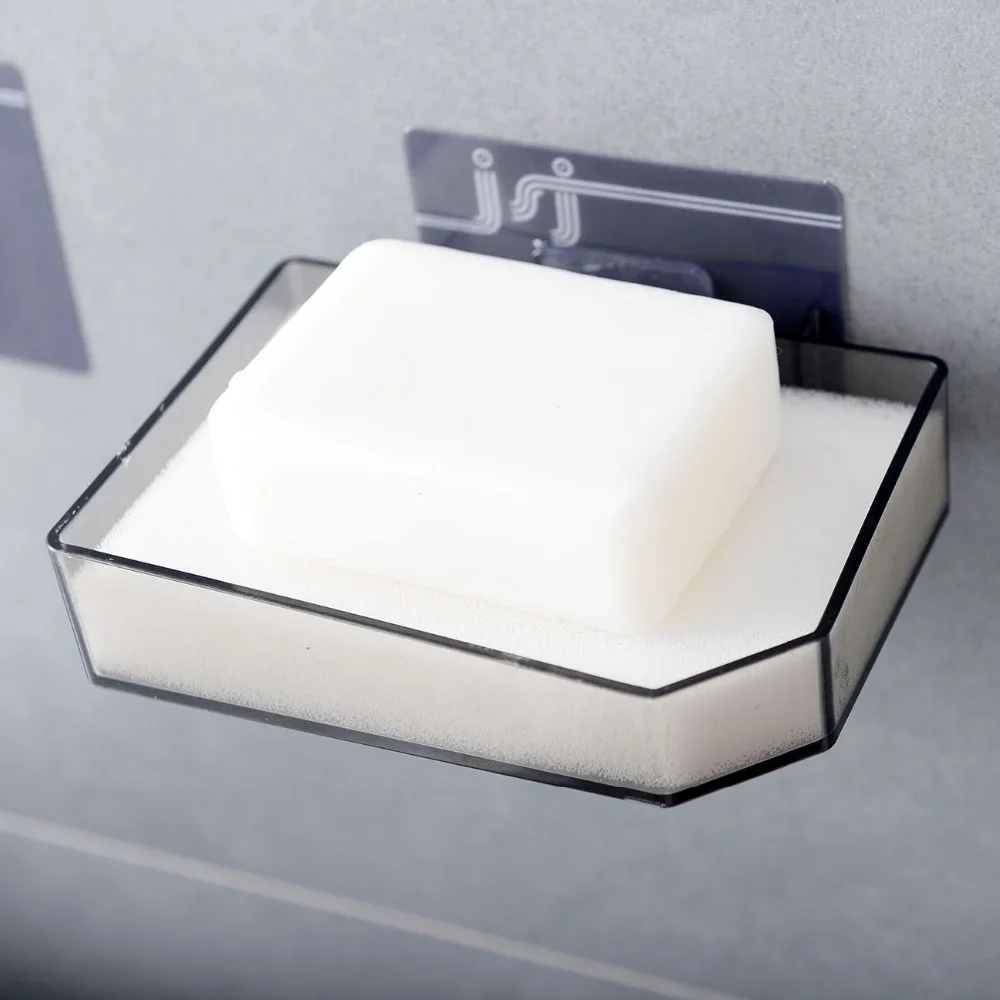 

OTHERHOUSE Wall Mounted Soap Dish Drain Holder with Sponge Mat Soaps Tray Plate Drainer Soap Box Support Bathroom Organizer