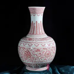 Цзиндэчжэнь керамика антикварная подглазурной красный Лотос оборачивается вокруг вазы, вазы, украшения украшение помещения