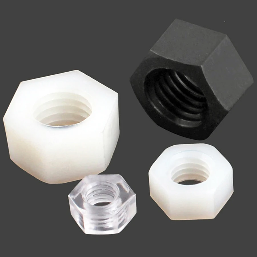 5 50Pcs Black Or White Or Clear Nylon Hex Nuts DIN934 Plastic Hexagon