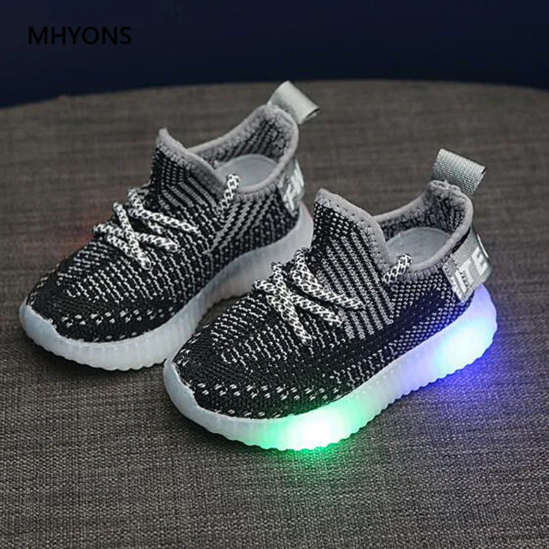 MHYONS/Обувь для детей Детские светящиеся кроссовки для мальчиков и девочек Обувь со светодиодной подсветкой для девочек светящаяся обувь светодиодный дышащие белые туфли Размеры 21-30