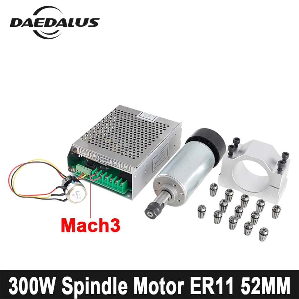 

300W CNC Spindle Motor ER11 Air Cooled Spindle Router Kit +Mach3 Power Supply +52mm Clamp+13PCS ER11 Collet For Engraver Machine