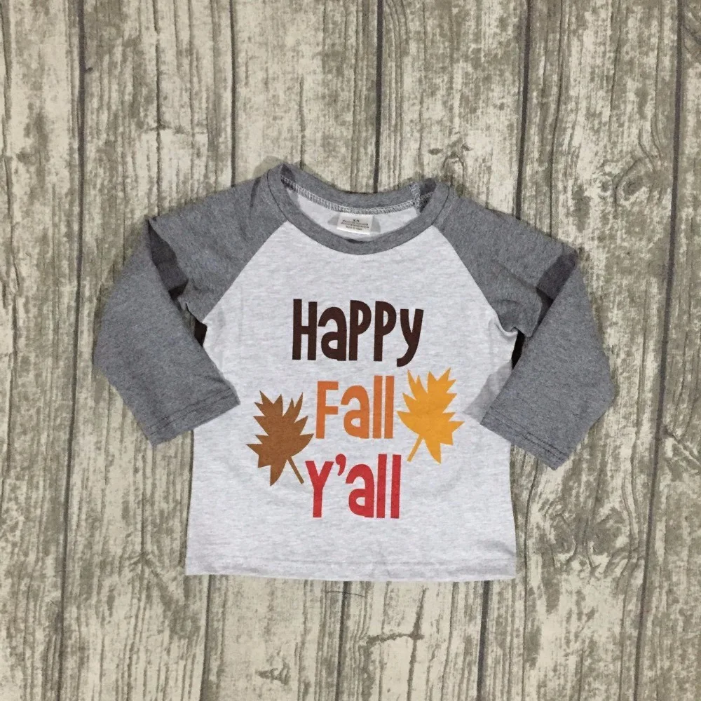boys Fall/winter baby boys children happy fall Y'all maple leaf raglans