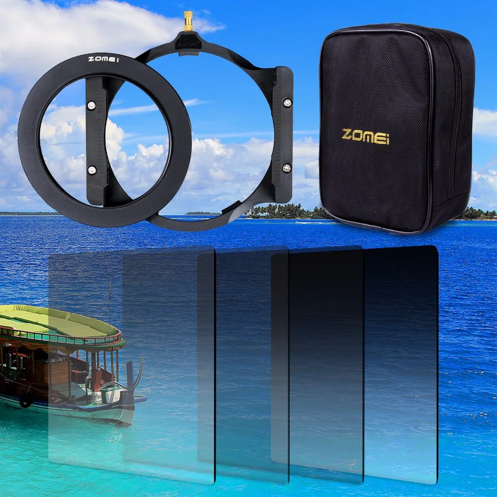 

Zomei 150*100mm GND ND2 ND4 ND8 ND16 Neutral Density square filter+filter holder 16 pieces case adapter ring 67mm 72mm 77mm 82mm