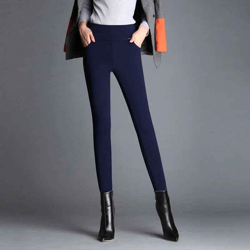 Зимние теплые плотные вельветовые брюки размера плюс 5XL 6XL, облегающие штаны с высокой талией из эластичного флиса, женские Синие леггинсы