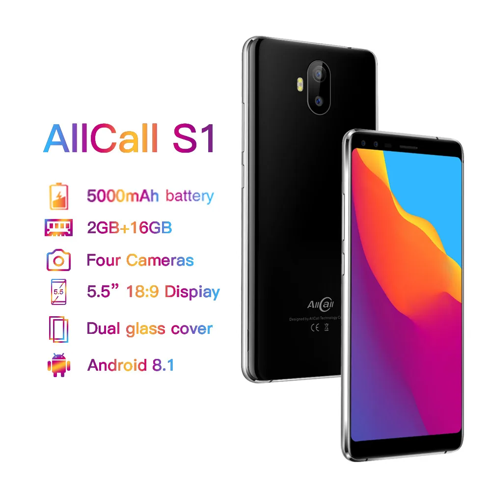 Allcall S1 5000mAh 3G Smartphone MTK6580 Quad Core 2GB 16GB Android 8.1 18:9 5.5 Inch 8MP+2MP Rear 