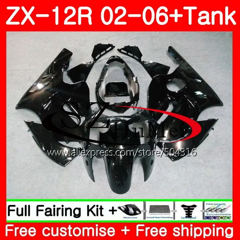 

Injection For KAWASAKI NINJA ZX-12R Glossy black ZX1200 CC 24HS2 ZX12R 02 03 04 05 06 ZX 12R 2002 2003 2004 2005 2006 Fairings