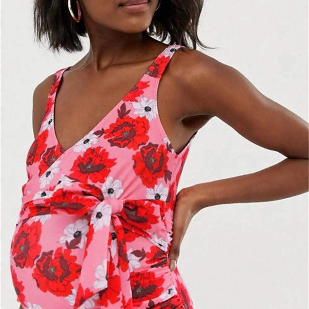 

Maternity Swimwear Women Print Hanging Halter Pregnant One-Piece Swimsuit
