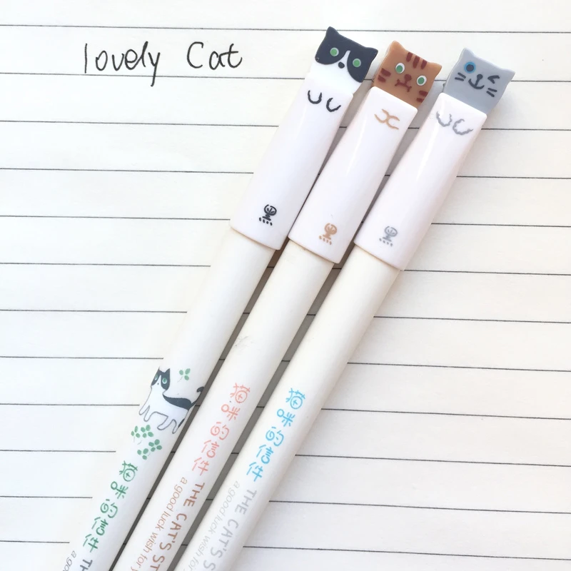 Stationery Pens Cat | Pen Writing Lovely Cat | Stationery Gel Pens Cats