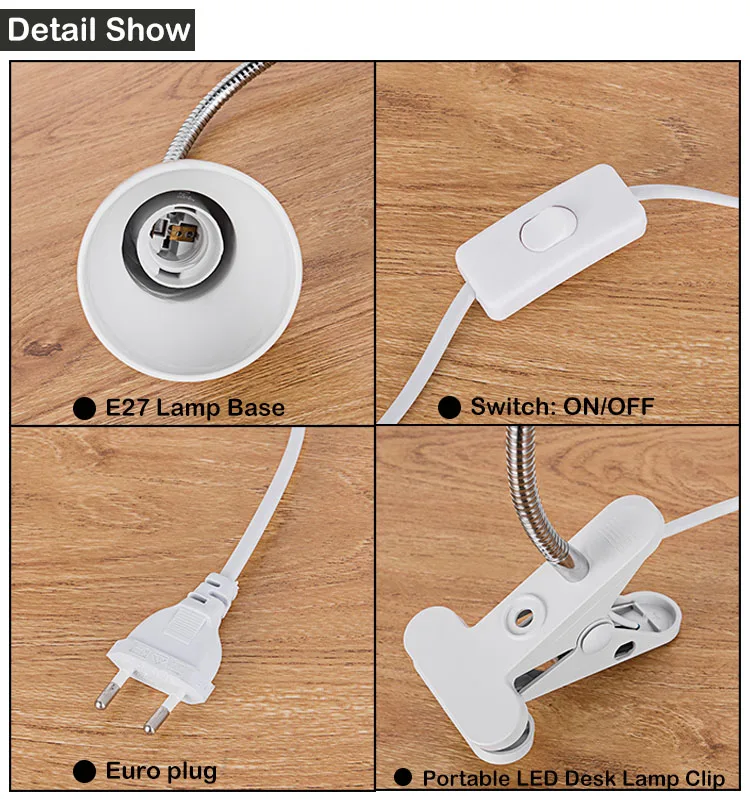  Modern LED Table Lamp for BedroomDesk Lamp Eu plug  Equivalent Bendable Clip Reading Light