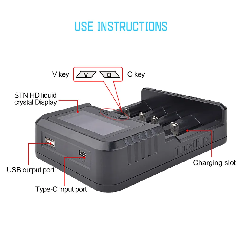 Интеллектуальное устройство для быстрой зарядки QC 3 0 Trustfire зарядное STN с ЖК