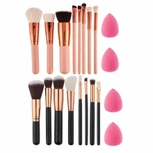 8Pcs Rose Gold Makeup Brushes Eyeshadow Powder Blush Fondation Brushes Make Up Tool With 2pc Sponge