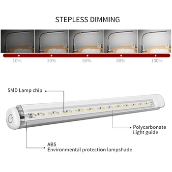 

500lm Eye Protect LED Desk Lamp Switch Sensor Control Stepless Dimmable Bendable Study Lamp