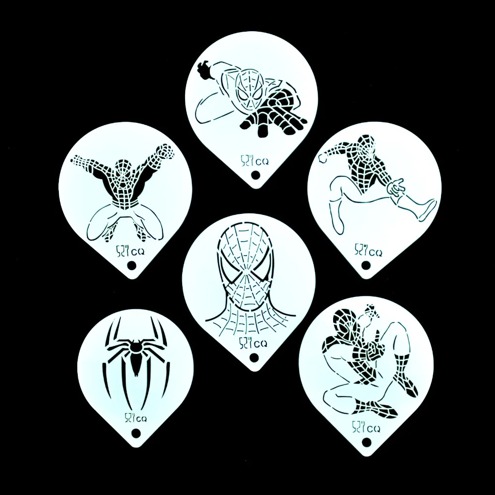 free shipping 6pcs set pack spiderman design coffee stencil template spiderman template