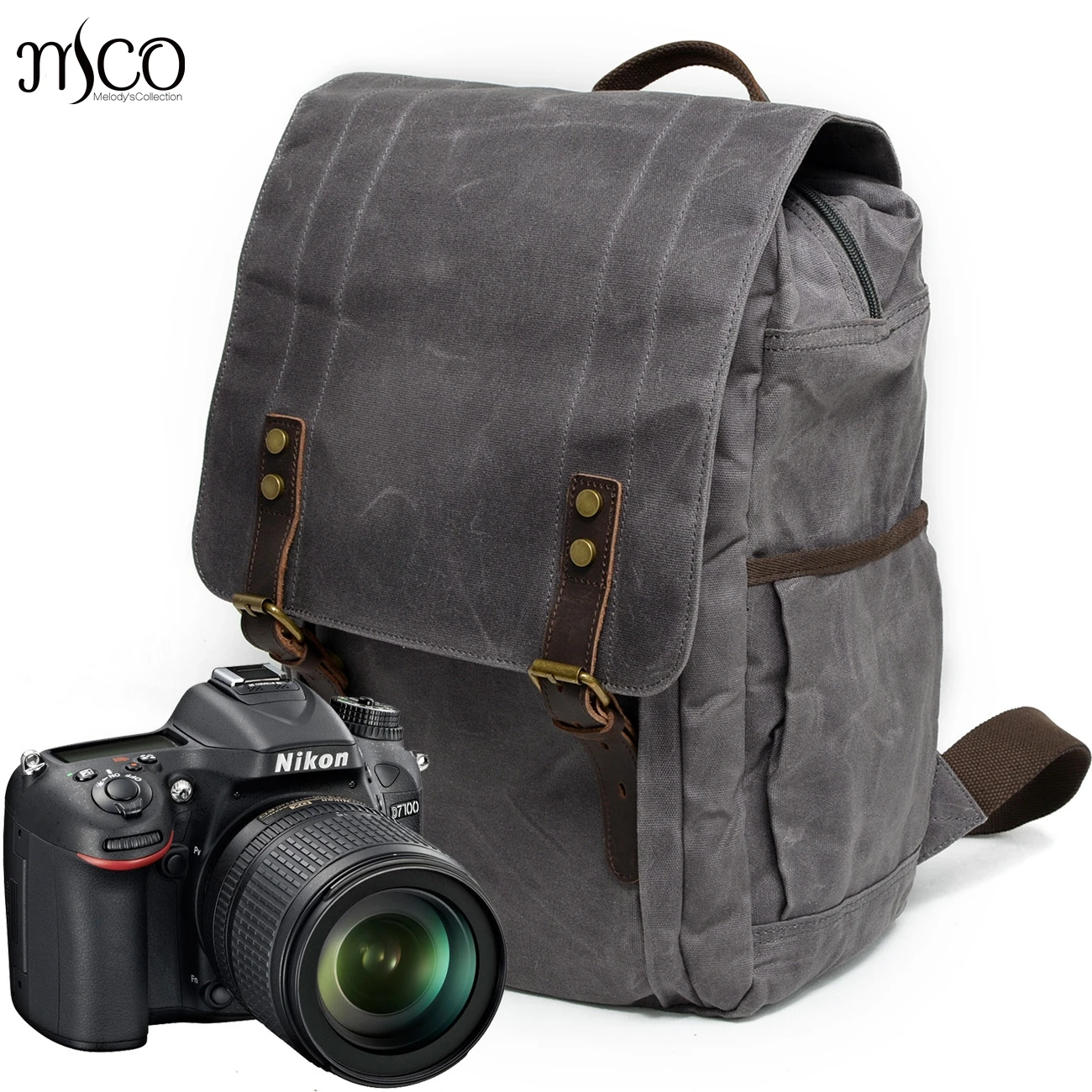 

Melodycollection Men Laptop Backpack Waterproof Travel Schoolbag Multifunction Wax Canvas Large Capacity Rucksack School Bags
