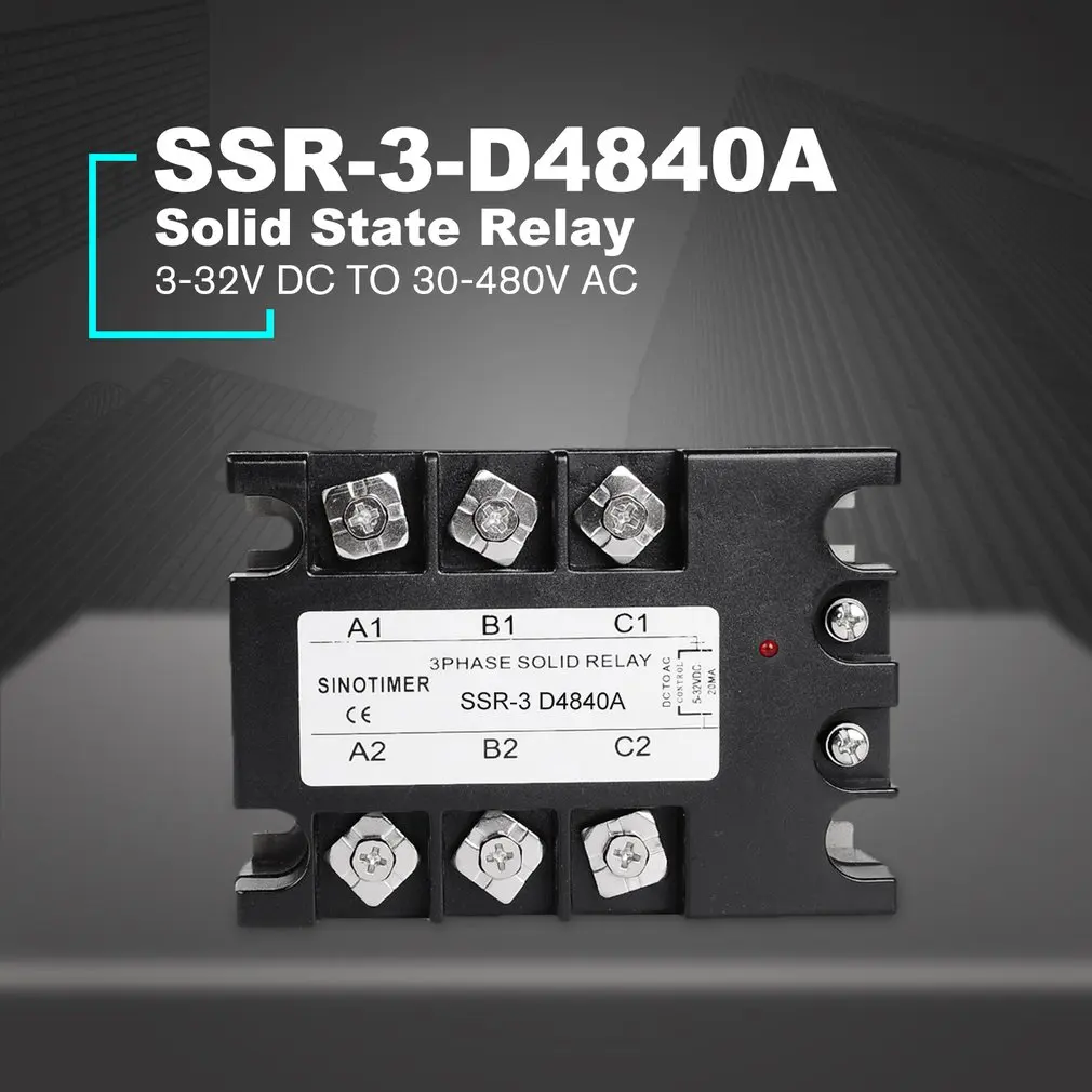 Твердотельные реле DC-AC SSR-3D4810A 25A 40A 60A 80A 100A 3-32VDC до 30-480VAC ток нагрузки трехфазный для контроля температуры - Цвет: D4840A