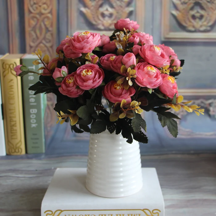 Новинка, 6 веток, цветок пиона, осенняя искусственная подделка, для дома, гостиничного номера, Свадебный декор, настоящий сенсорный декор, подарок на день матери - Цвет: Розовый