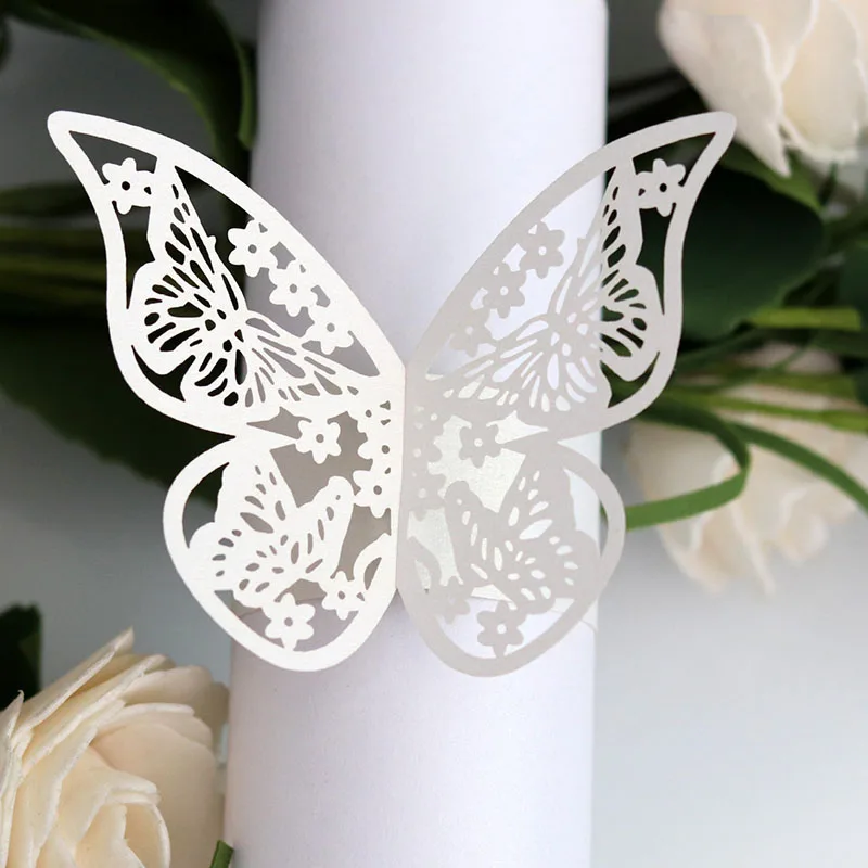 50Pieces/Set Butterfly Style Laser Cut Paper Napkin Rings napkins Holders Hotel Wedding Favors Table Decoration