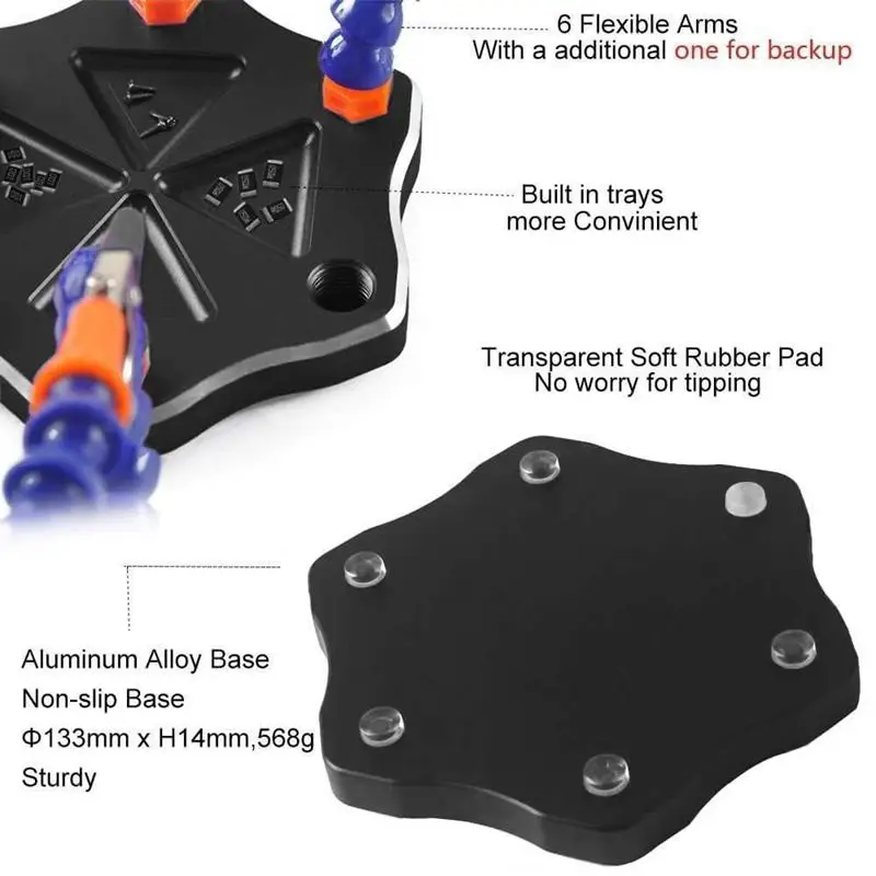Модернизированная Гибкая пайка рук, сторонняя рука, паяльная станция инструмент (лупа и + Нескользящая алюминиевая основа + 7 помощь