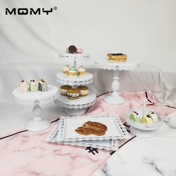 

6Pcs/Set Crystal Metal Cake Stand Dessert Serving Rack Cupcake Holder Display Stands Party Birthday Wedding Decor White
