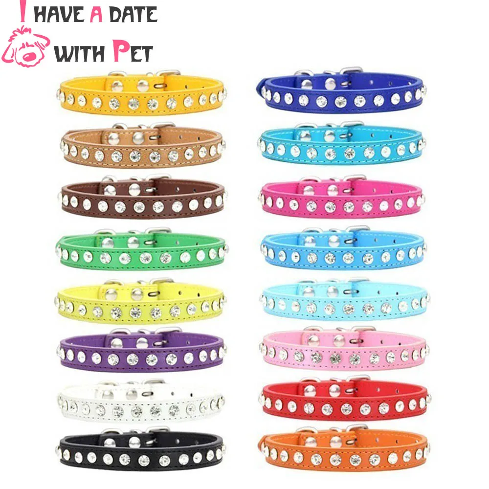 

Personalized Rhinestones Dog Collar 16 Colors PU Leather for Small Dog Puppy Chihuahua Pink Pet Strap Necklace Pet Accessories