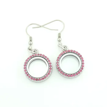 

5pairs 20mm pink crystal round floating charm locket earring living locket earrings