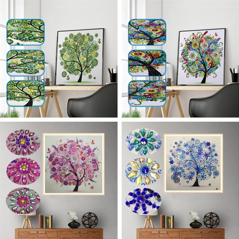 

Special Shaped Diamond Painting Four Seasons Flower Tree 5D DIY Rhinestone Partial Drill Cross Stitch Kits Crystal Arts Painting