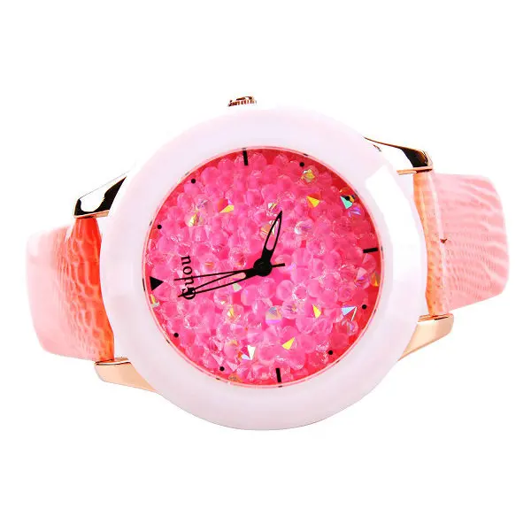 HK бренд Guou для женщин хорошее качество Натуральная кожа ремешок роскошные часы первого класса Стразы Модные женские наручные часы - Цвет: As Picture