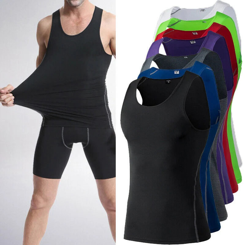 Mens Compression Base Layer Tank Top Sports Basketball Vest Under Shirt Singlet