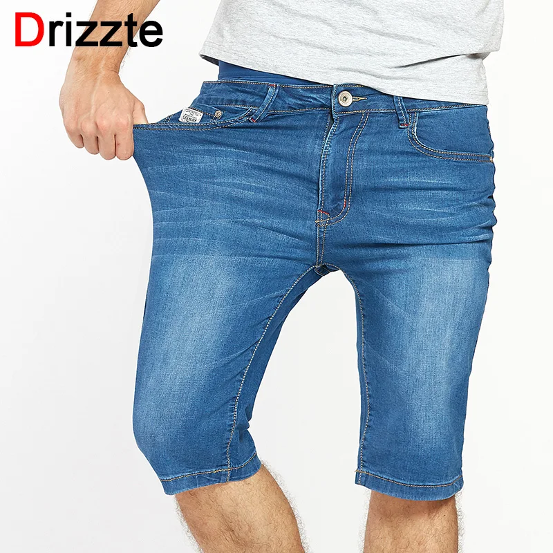 Drizzte Mens Casual Stretch Blue Lightweight Denim Shorts Men Jeans
