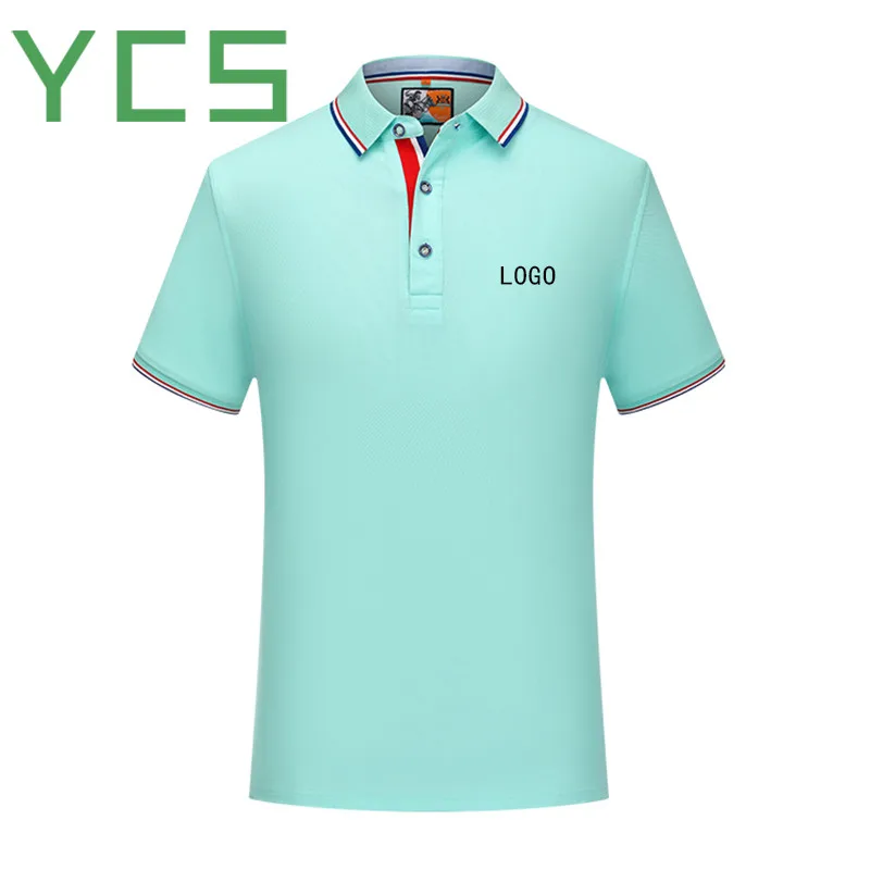 YCS Custom Polo короткая мужская хлопковая рубашка с коротким рукавом летняя Однотонная футболка поло верхняя одежда на заказ с принтом/вышивкой с логотипом - Цвет: Light blue