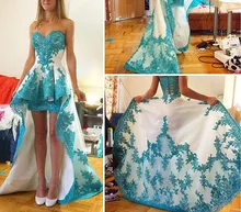 Vestidos De Festa 2017 Prom Kleider Lange Liebsten Ärmellos Reißverschluss Hallo-Lo Chiffon mit Applikationen Asymmetical Abendkleider