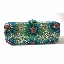 8218H colorH Crystal Flower Floral Fashion Wedding Bridal hollow Metal Evening purse clutch bag case box handbag