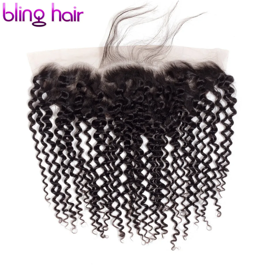 

Bling Hair Brazilian Kinky Curly Human Hair Closure Swiss Lace 13*4 Free Part with Baby Hair Pre Plucked Remy Hair Extension