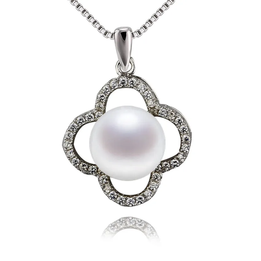 

SNH new design 100% 925 sterling silver genuine natural freshwater pearl pendant 9mm AAA button white real pearl pendant jewelry