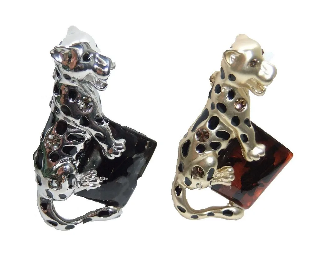 

CirGen,leopard Gold Silver Plated women brooch fashion alloy leopard crystal Resin Stone animal brooch Jewelry